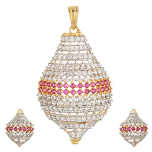 Gold Plated White And Magenta Ad Pendant Set