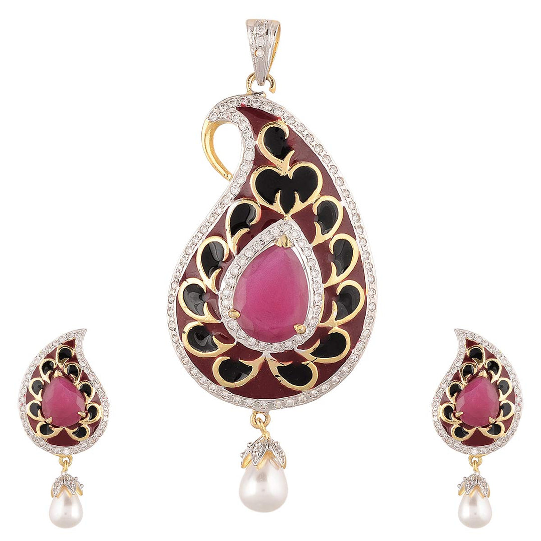 Gold Plated Ad Maroon Pendant Set