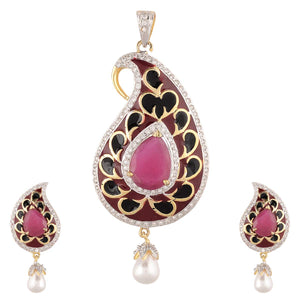 Gold Plated Ad Maroon Pendant Set