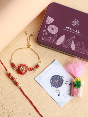 Priyaasi Red Flower Beaded Rakhi (Set of 2)