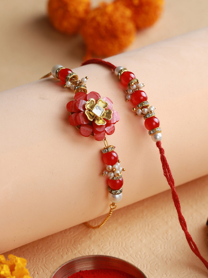 Priyaasi Red Flower Beaded Rakhi (Set of 2)