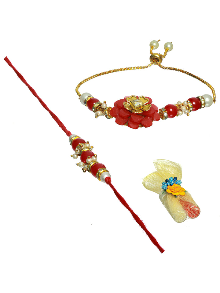 Priyaasi Red Flower Beaded Rakhi (Set of 2)