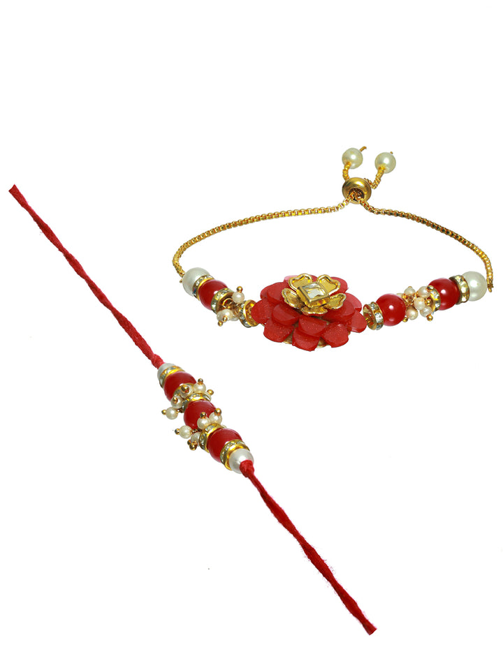 Priyaasi Red Flower Beaded Rakhi (Set of 2)