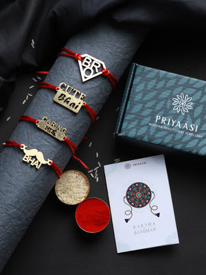Priyaasi Wooden Red Thread Rakhi for Brother (Set of 4)