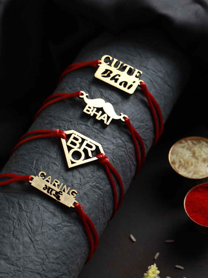 Priyaasi Wooden Red Thread Rakhi for Brother (Set of 4)