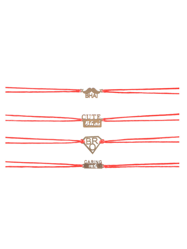 Priyaasi Wooden Red Thread Rakhi for Brother (Set of 4)