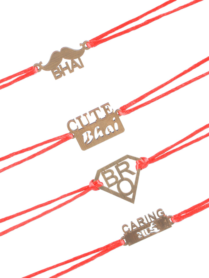 Priyaasi Wooden Red Thread Rakhi for Brother (Set of 4)