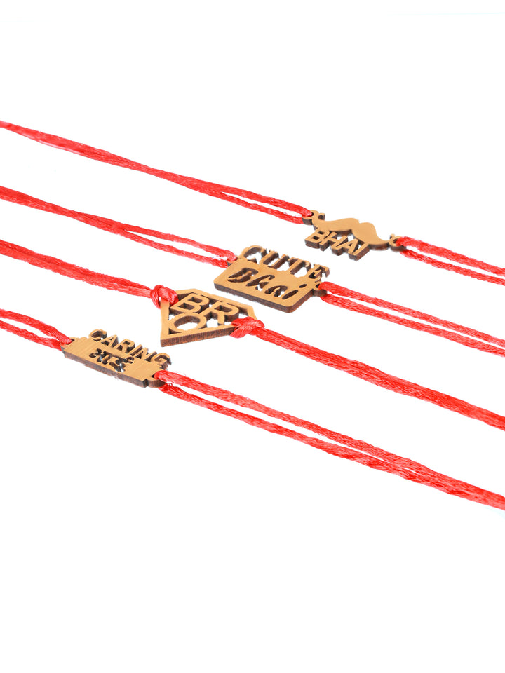 Priyaasi Wooden Red Thread Rakhi for Brother (Set of 4)