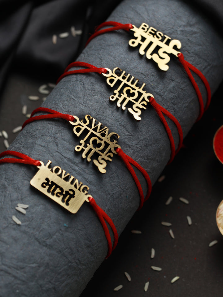 Priyaasi Wooden Red Thread Rakhi for Family (Set of 4)