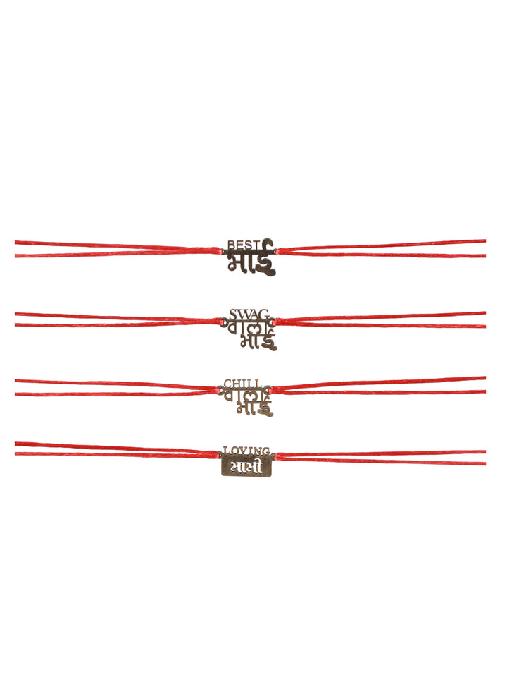 Priyaasi Wooden Red Thread Rakhi for Family (Set of 4)