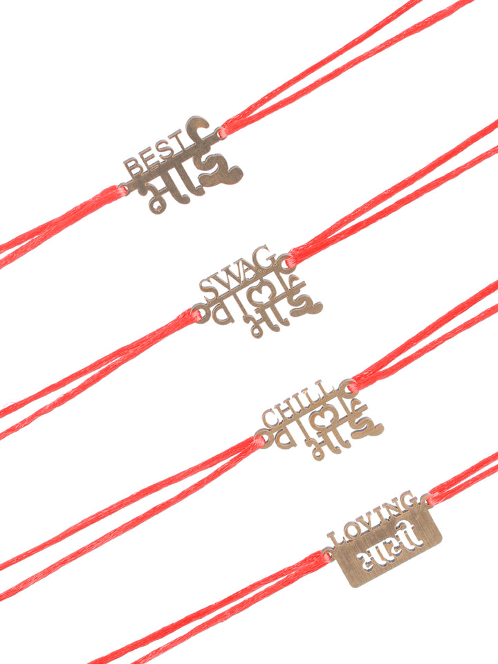 Priyaasi Wooden Red Thread Rakhi for Family (Set of 4)