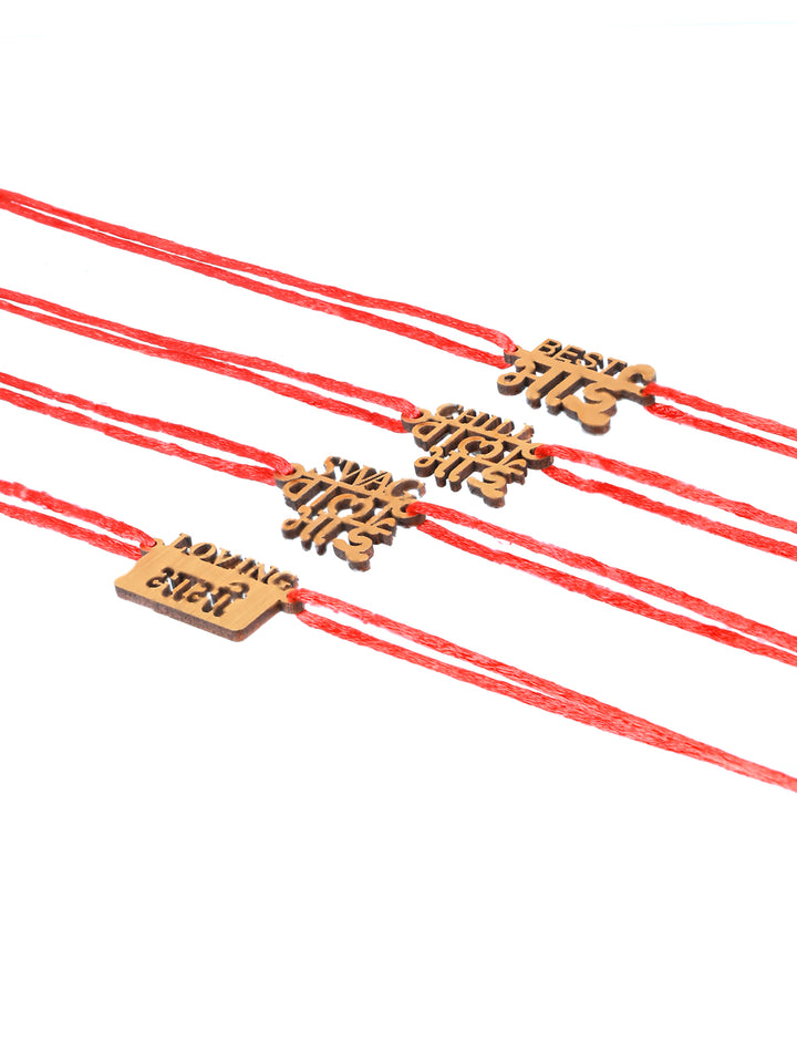 Priyaasi Wooden Red Thread Rakhi for Family (Set of 4)