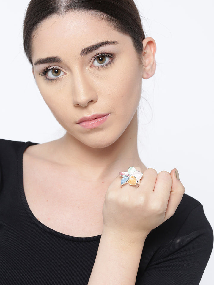 Floral Multicolour Enamel Ring For Women & Girls