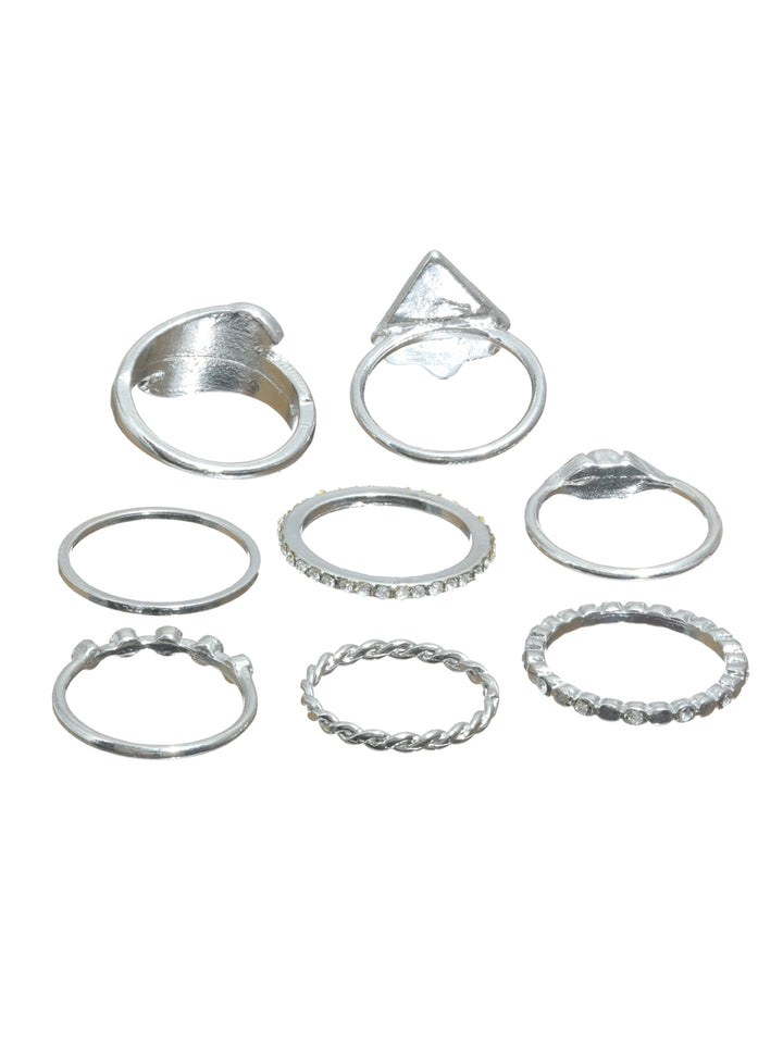 Prita Stylish Boho Silver Plated Ring Set of 8