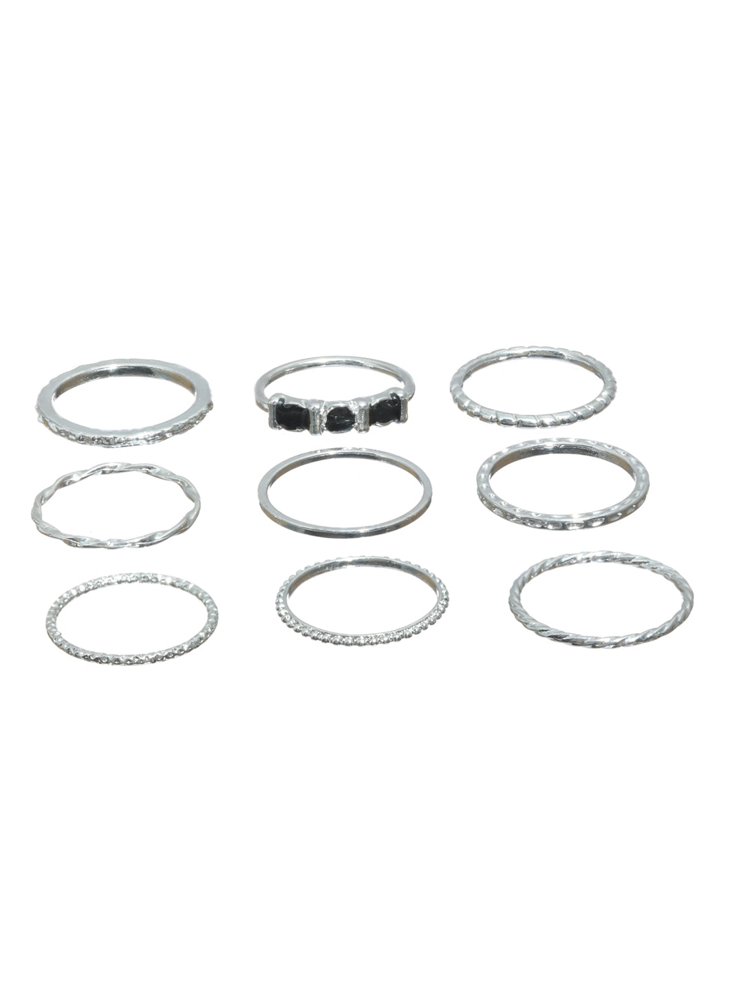 Prita Fashionable Silver Plated Ring Set of 9