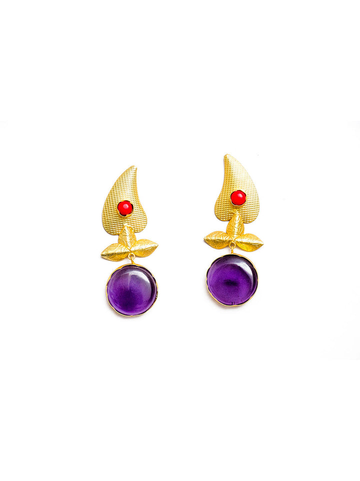 Gold-Toned Leaf Contemporary Drop Earrings