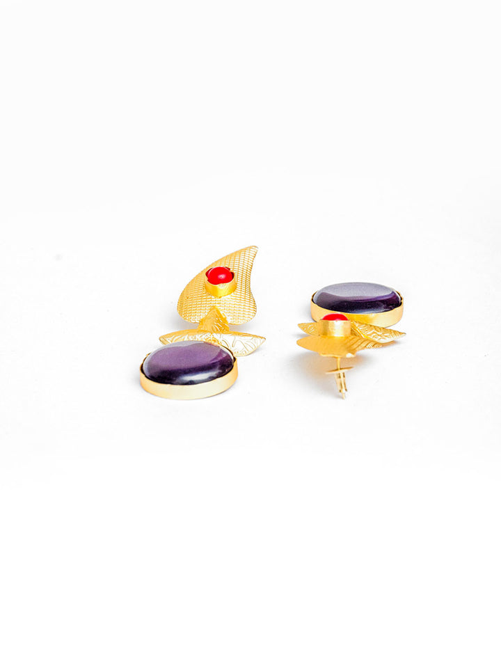 Gold-Toned Leaf Contemporary Drop Earrings