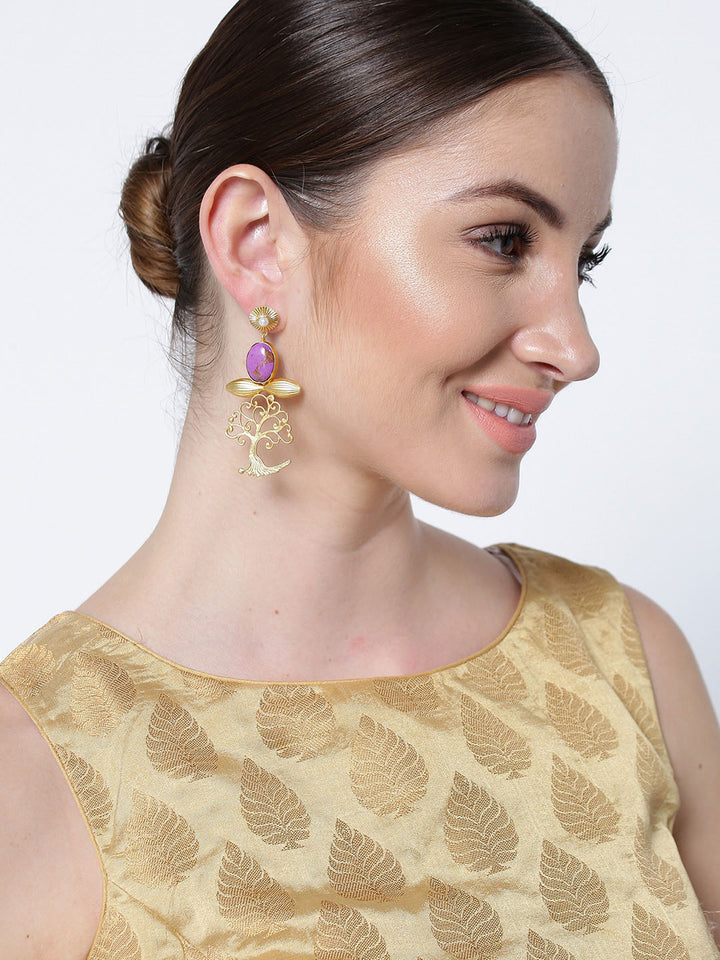 Gold-Toned Hanging Tree Earrings