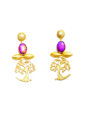 Gold-Toned Hanging Tree Earrings