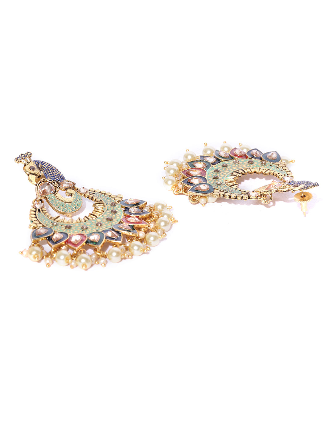 Gold Plated Green Peacock Inspired Party Wear Earrings