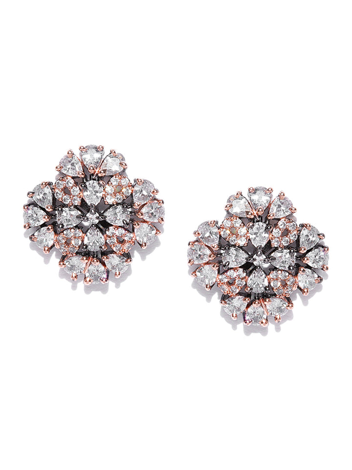 Designer Rose Gold Plated American Diamond Stud Earring For Women And Girls
