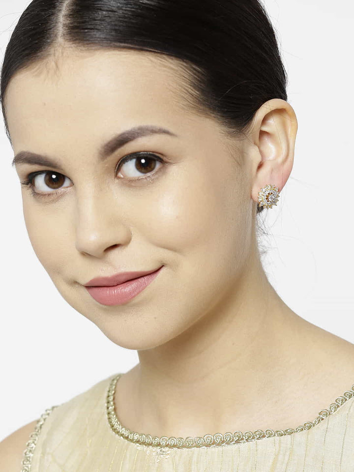 Designer Gold Plated American Diamond Stud Earring For Women And Girls