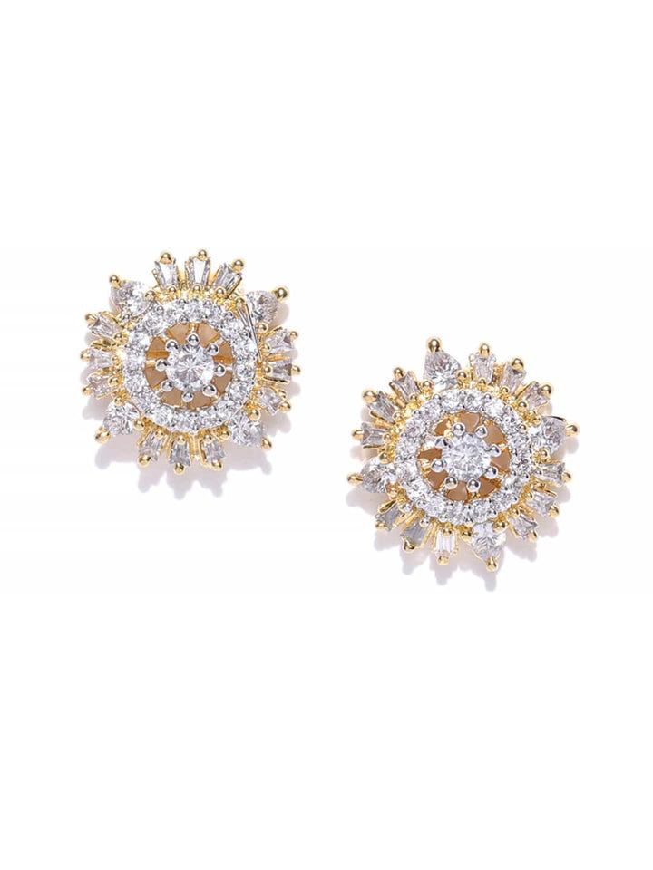 Designer Gold Plated American Diamond Stud Earring For Women And Girls