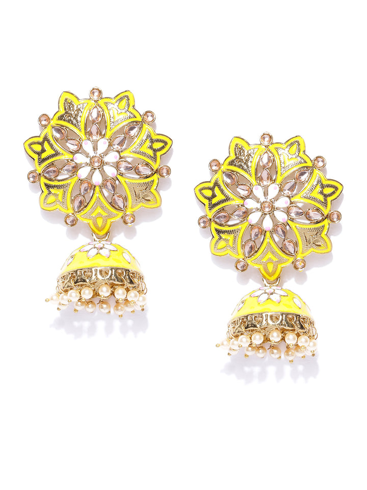 Classic Floral Shaped Yellow Jhumka Earring For Women And Girls