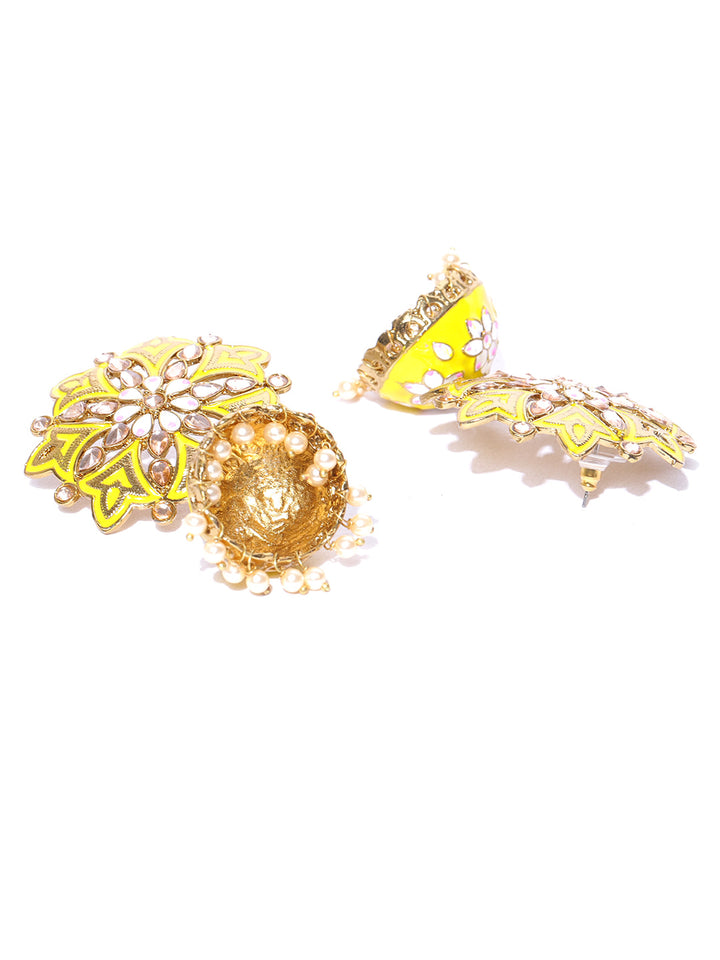 Classic Floral Shaped Yellow Jhumka Earring For Women And Girls