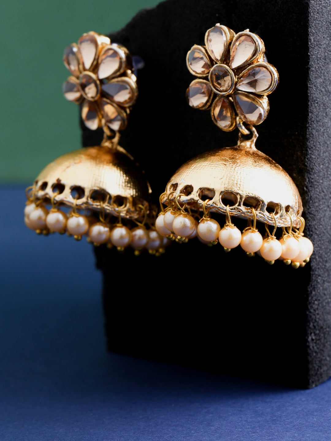 Designer Floral Gold Plated Stud Jhumki Earrings For Women And Girls