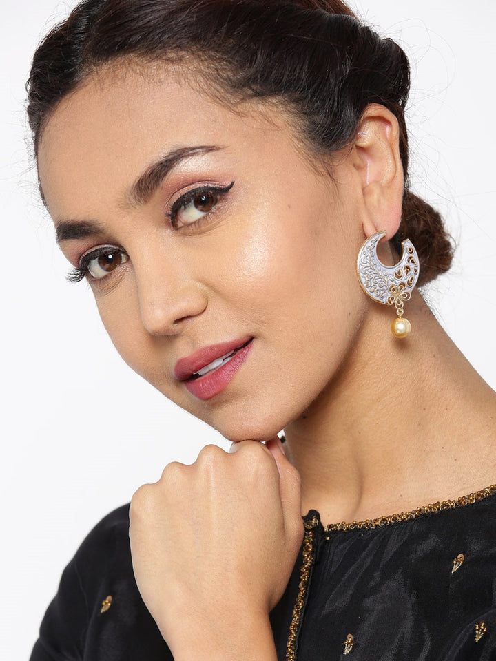 Designer Gold Plated Floral Design Skyblue Chandbalis Drop Earrings With Pearl For Women and Girls
