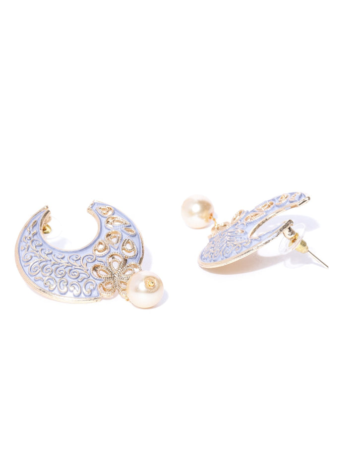 Designer Gold Plated Floral Design Skyblue Chandbalis Drop Earrings With Pearl For Women and Girls