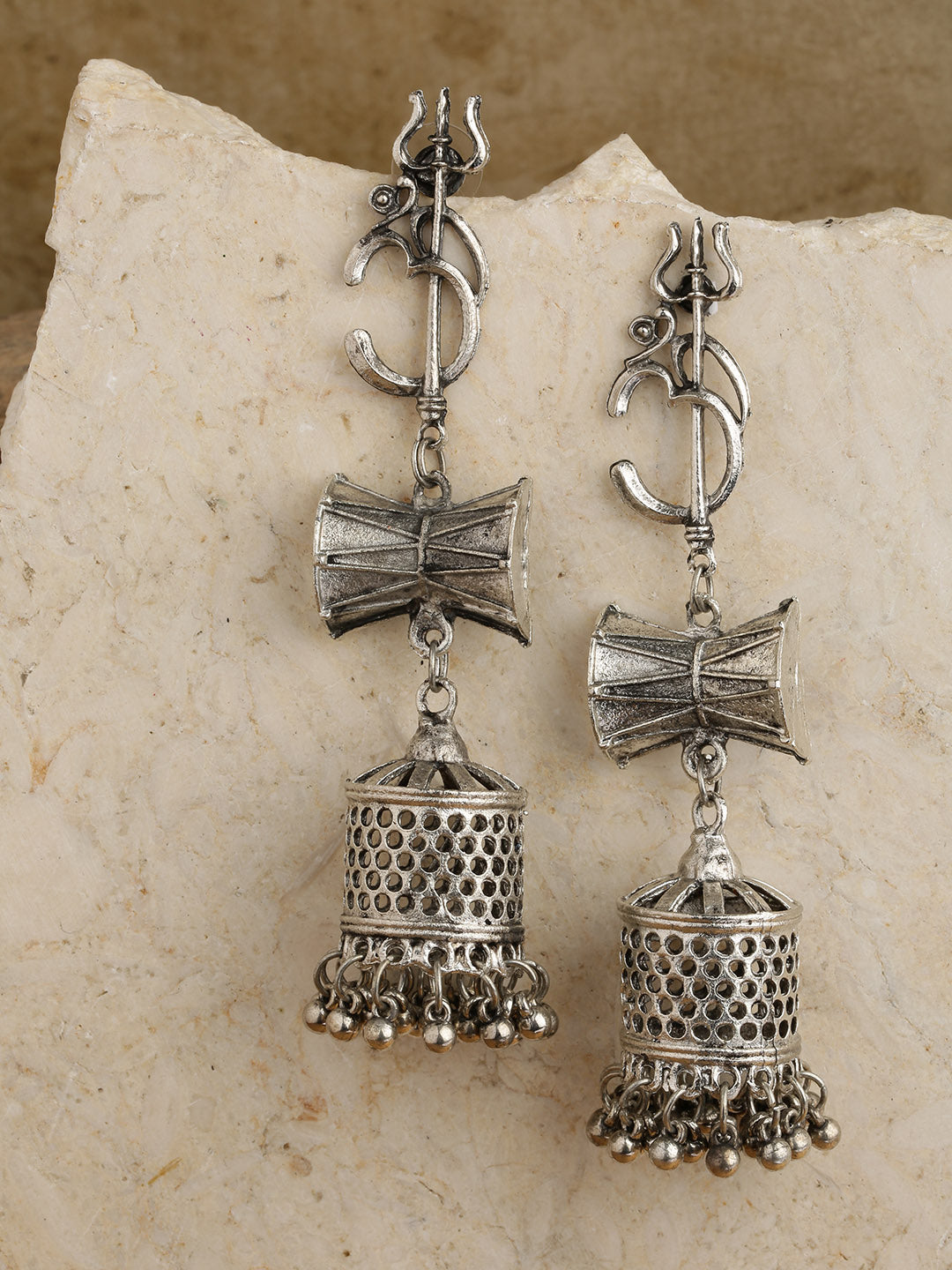 Oxidised Silver-Plated Shiva Inspired Jhumka Earrings – Priyaasi
