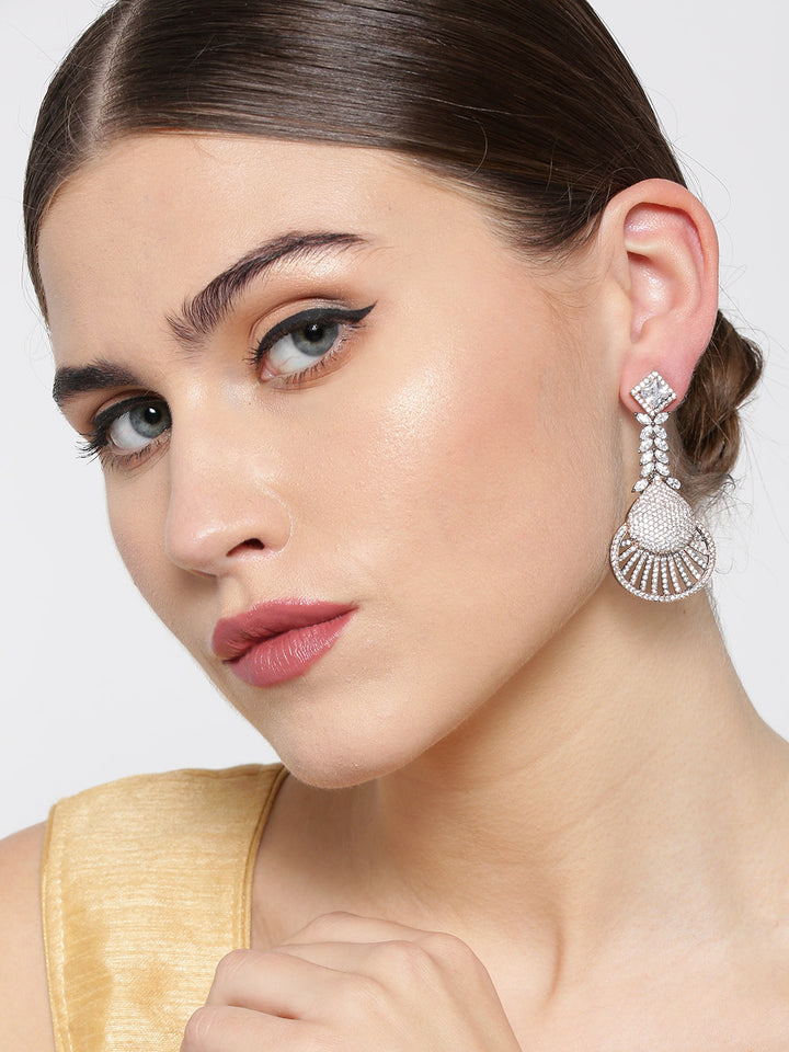 Rose Gold-Plated American Diamond Studded Drop Earrings