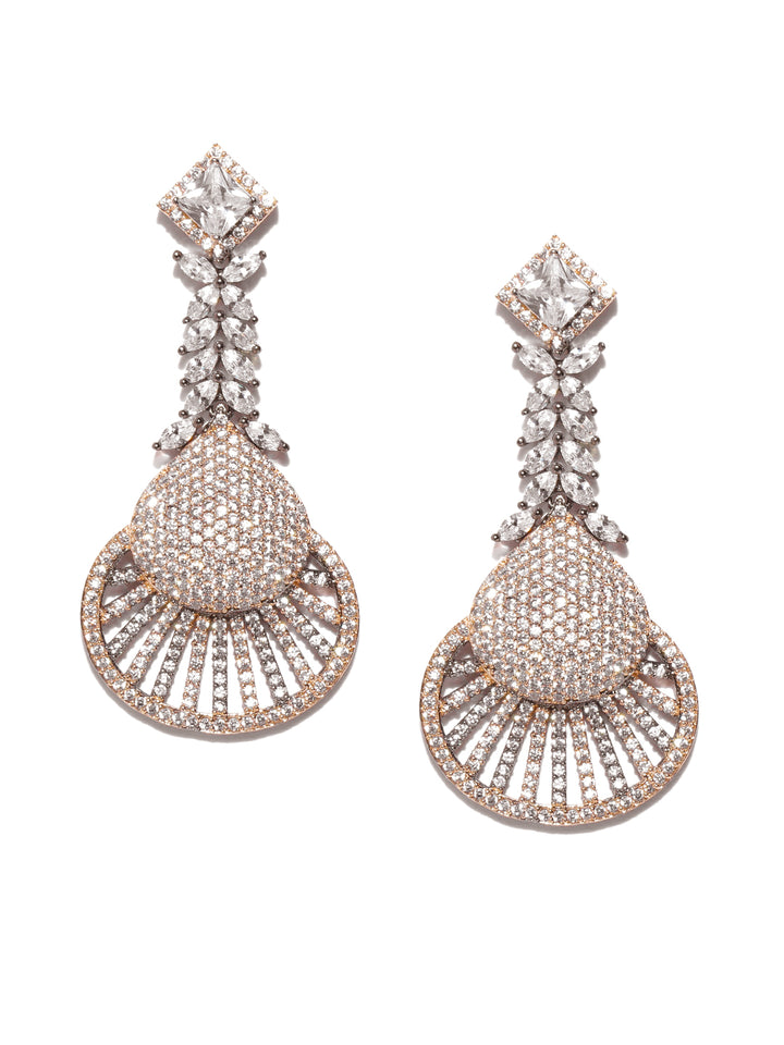 Rose Gold-Plated American Diamond Studded Drop Earrings