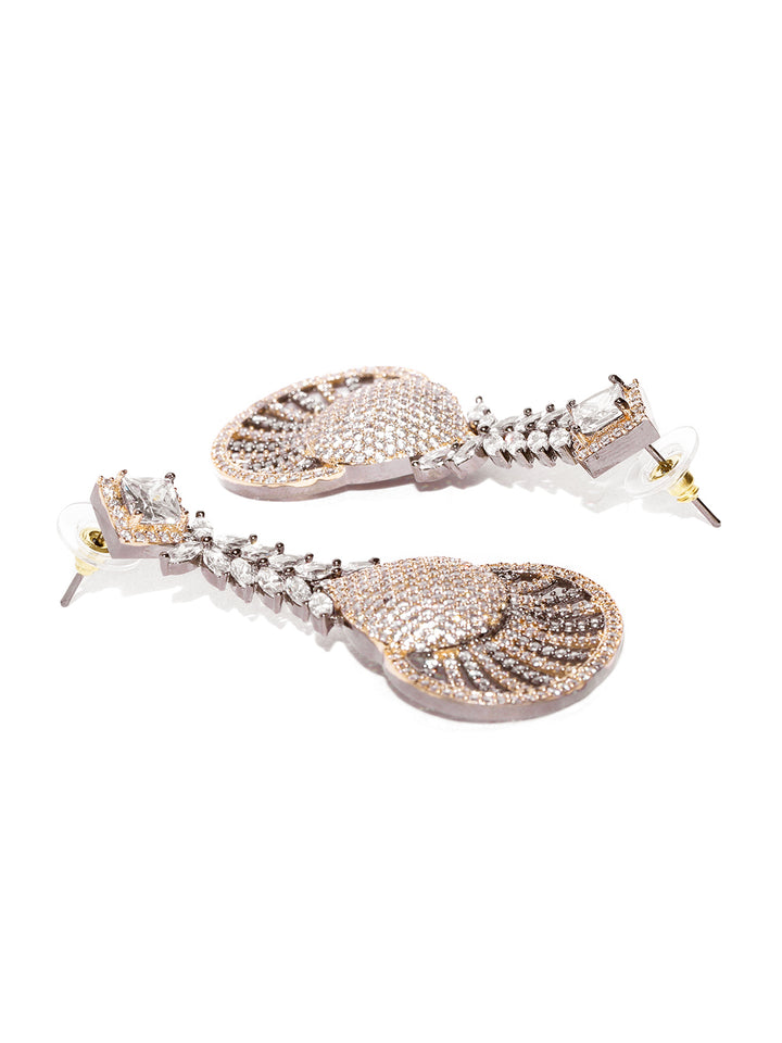 Rose Gold-Plated American Diamond Studded Drop Earrings