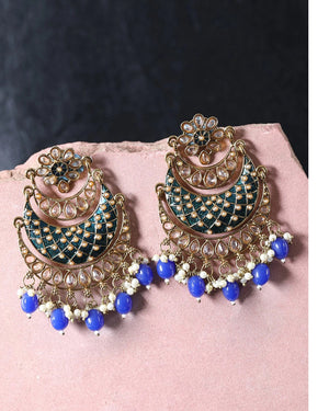 Gold-Plated Stone Studded Handcrafted Chandbali with Bead drop