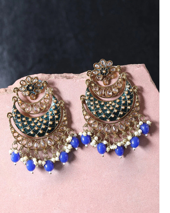 Gold-Plated Stone Studded Handcrafted Chandbali with Bead drop