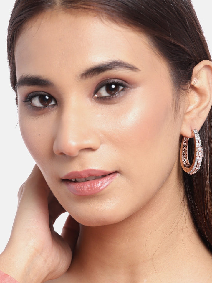 Rose Gold-Plated American Diamond Studded Hoop earrings