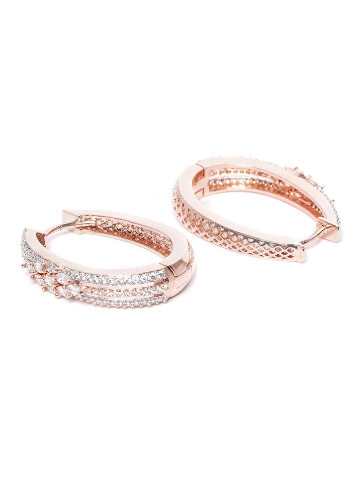 Rose Gold-Plated American Diamond Studded Hoop earrings