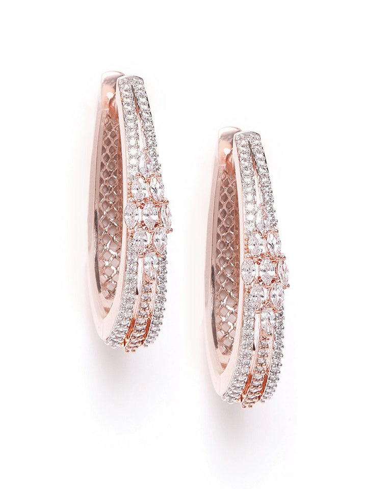 Rose Gold-Plated American Diamond Studded Hoop earrings