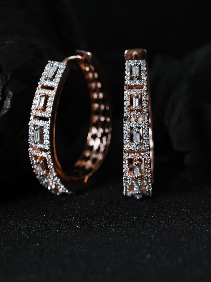 Quintessence - Rose Gold-Plated American Diamond Studded Hoop earrings