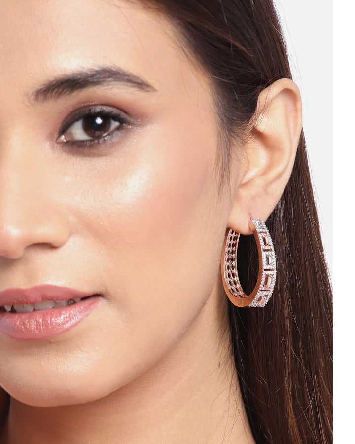Quintessence - Rose Gold-Plated American Diamond Studded Hoop earrings