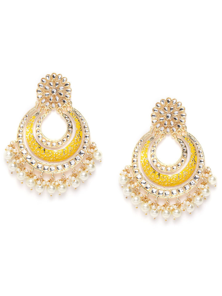 Kundan Studded Yellow Colored Earrings