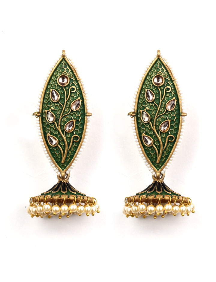Kundan Studded Beaded Green Drop Earring