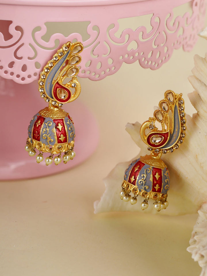 Peacock Shaped Kundan Jhumka Earring