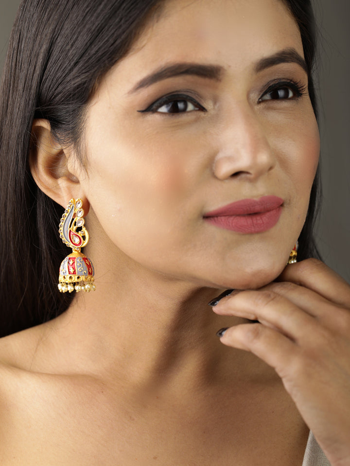 Peacock Shaped Kundan Jhumka Earring