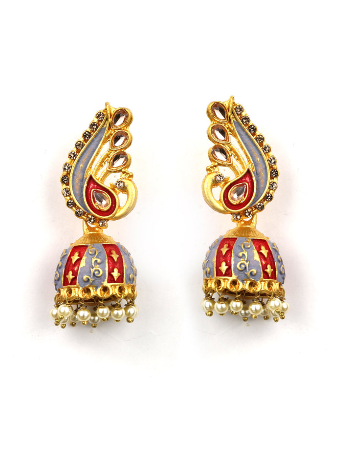 Peacock Shaped Kundan Jhumka Earring