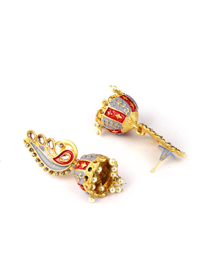 Peacock Shaped Kundan Jhumka Earring