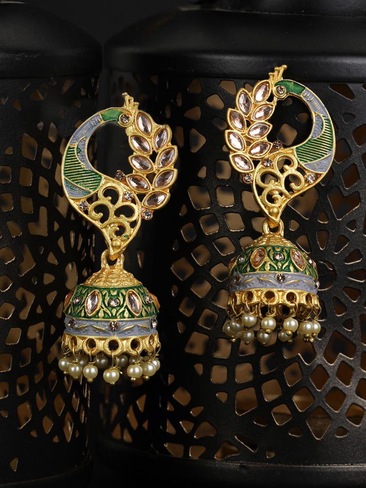 Peacock Shaped Kundan Jhumka Earring